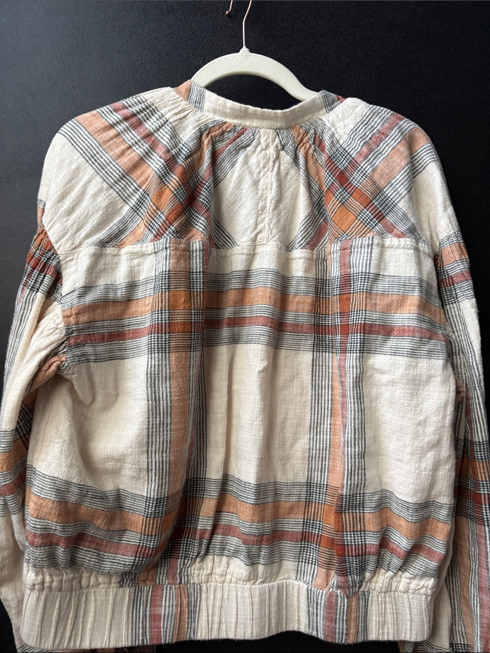 Free People Cream Plaid Zip-Front Bomber with Rust & Gray Stripes - Picture 6 of 6